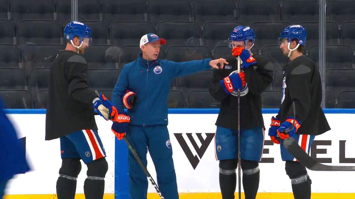 The Edmonton Oilers practise at Rogers Place on March 6, 2025.