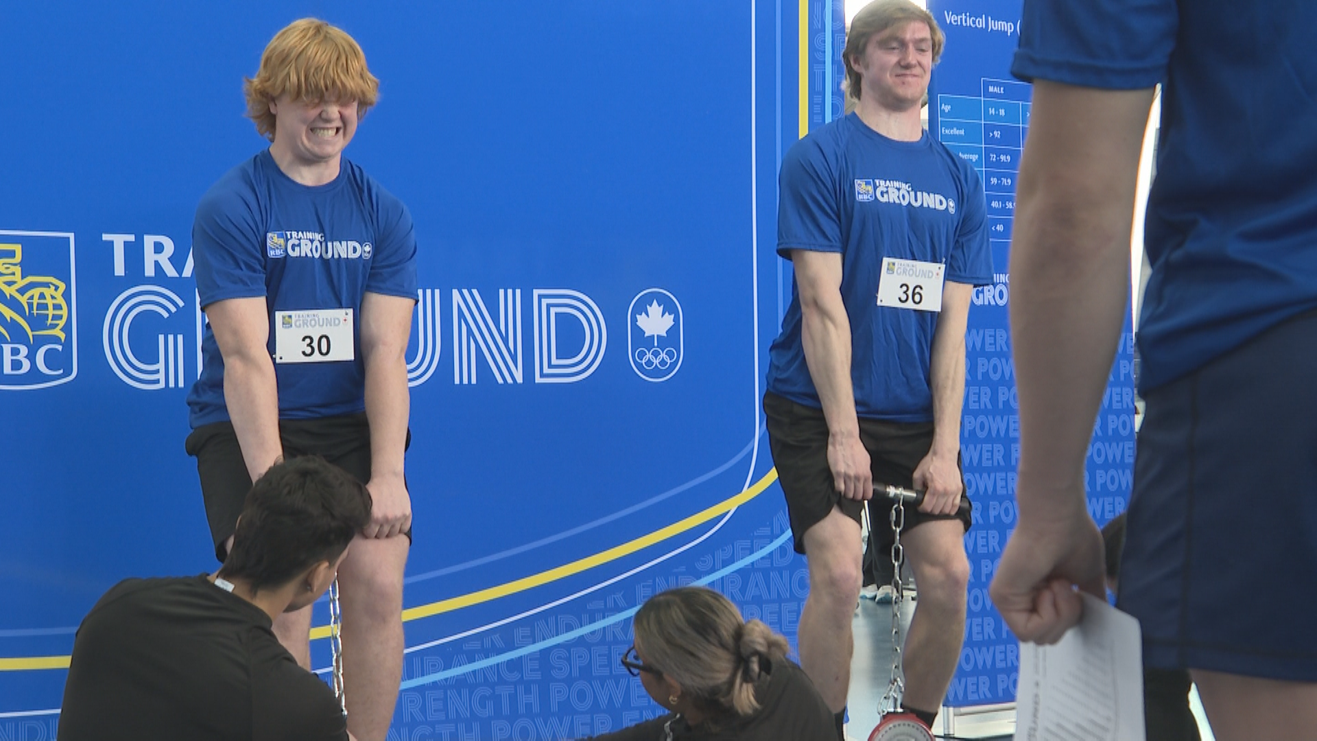 Two athletes testing out their strength at the RBC Training Ground