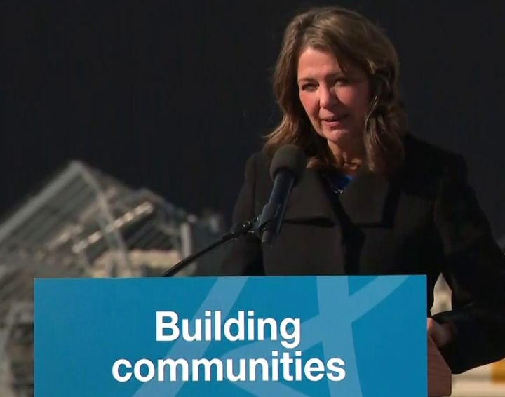 Premier Danielle Smith speaks at a news conference in Edmonton on March 7, 2025.