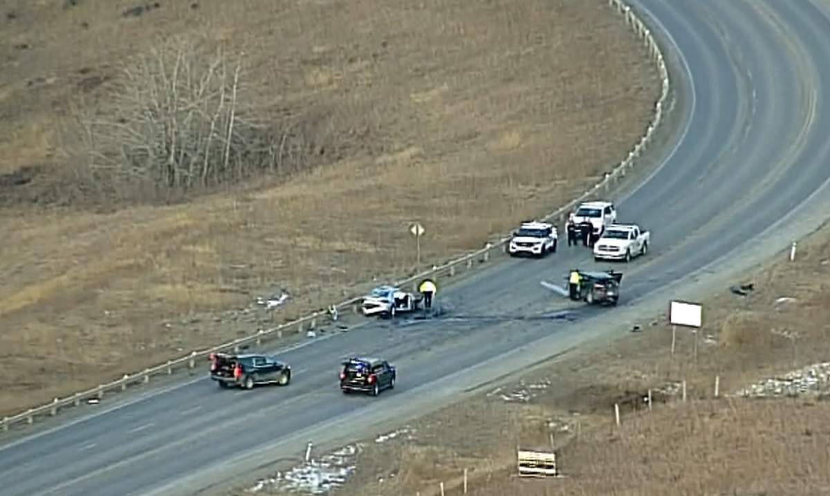 The RCMP say Highway 1A, just east of Cochrane, will be shut down until at least noon on Wednesday, while they investigate a serious two-vehicle crash.