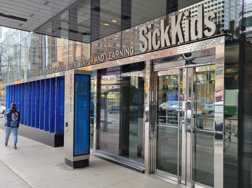 Signage for the SickKids Hospital is shown in Toronto on Thursday Nov. 14, 2024. SickKids pediatric gastroenterologist Dr. Eric Benchimol says a new study shows the need to watch out for other chronic conditions affecting people with inflammatory bowel disease. THE CANADIAN PRESS/Doug Ives.