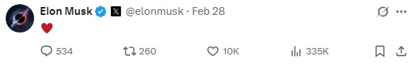 A screenshot of Elon Musk's response to Shivon Zilis' post on X, announcing their fourth child.