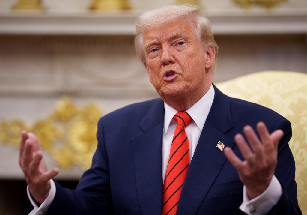 U.S. President Donald Trump speaks during a meeting with NATO Secretary General Mark Rutte in the Oval Office of the White House on March 13, 2025 in Washington, DC.