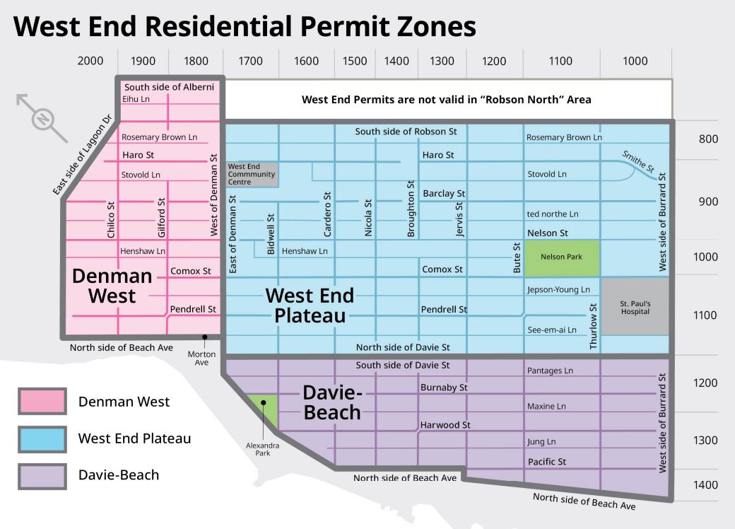 The new permit parking zones in Vancouver’s West End.
