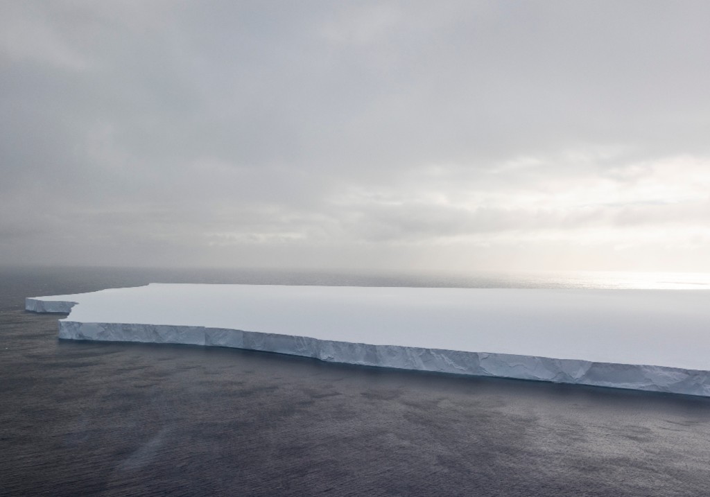 An aerial view of Iceberg A23a during a British Royal Air Force on November 24, 2024 in the South Atlantic Ocean near South Georgia and the South Sandwich Islands.