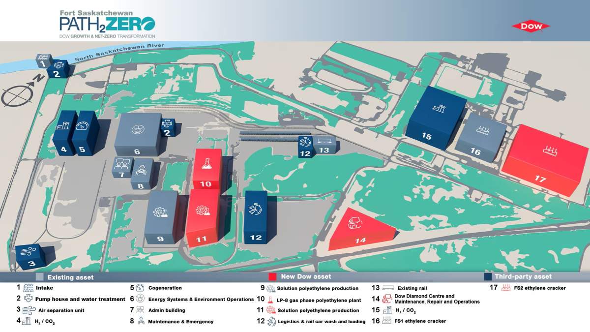 A rendering of the Dow Chemical Path2Zero net-zero petrochemical project in the Industrial Heartland.