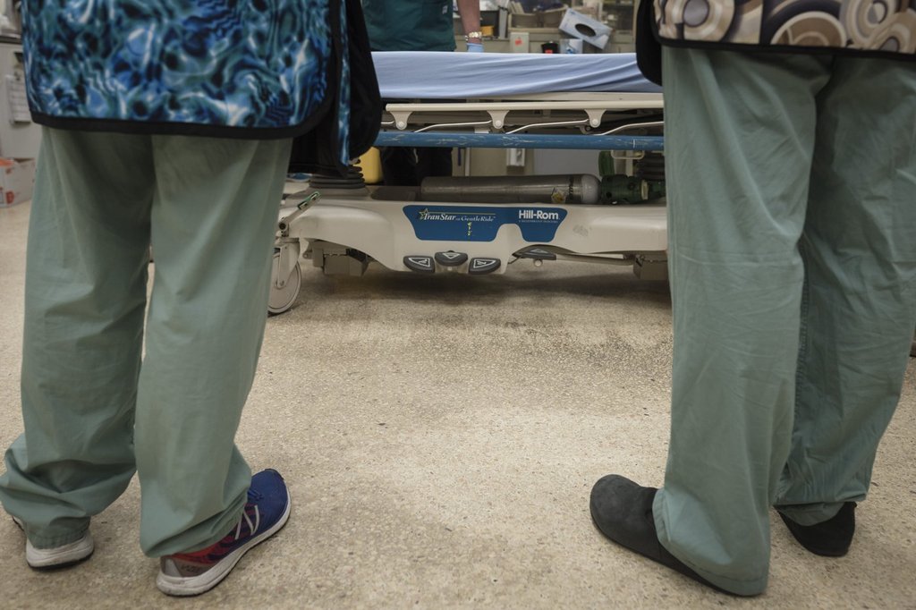 A medical bed is photographed in the trauma bay during simulation training at St. Michael's Hospital in Toronto on Tuesday, Aug. 13, 2019. Alberta's nurses union has signed a new four year contract with the province after months of bargaining and mediation.
