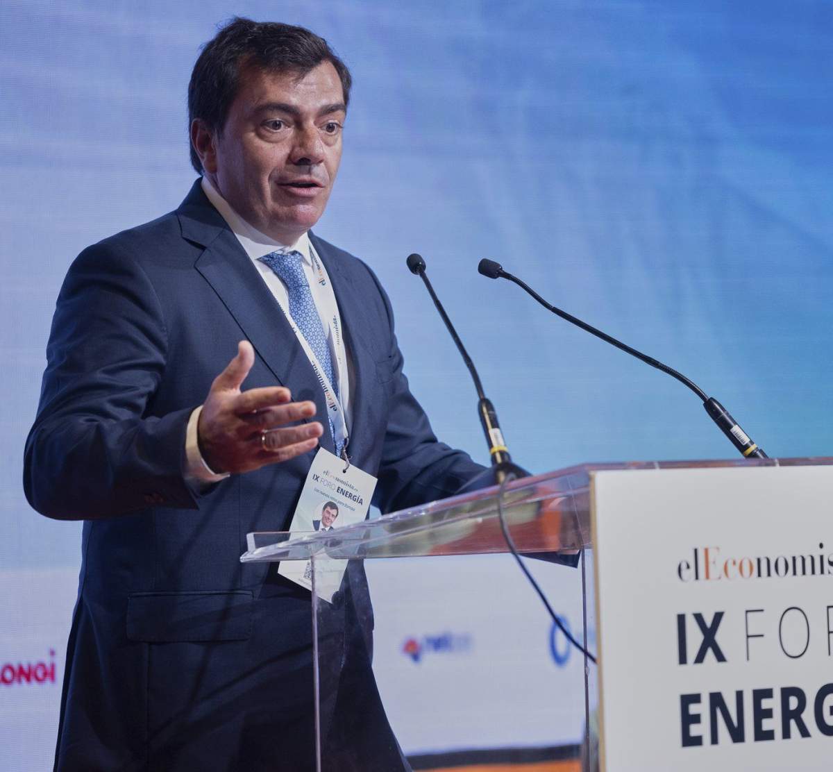 FILE – Siemens executive Agustin Escobar speaks during a conference in Madrid, Spain, Sept. 5, 2024. (Eduardo Parra/Europa Press via AP)