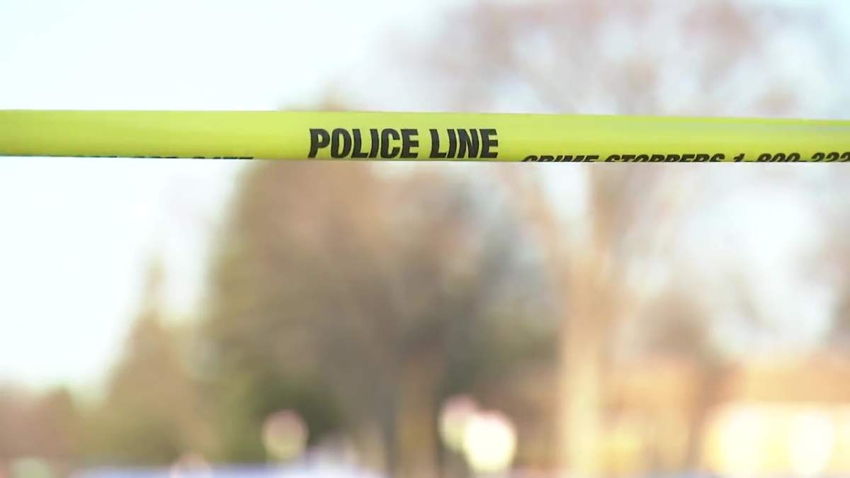 Edmonton Police Service tape at a crime scene on Sunday, April 6, 2025.