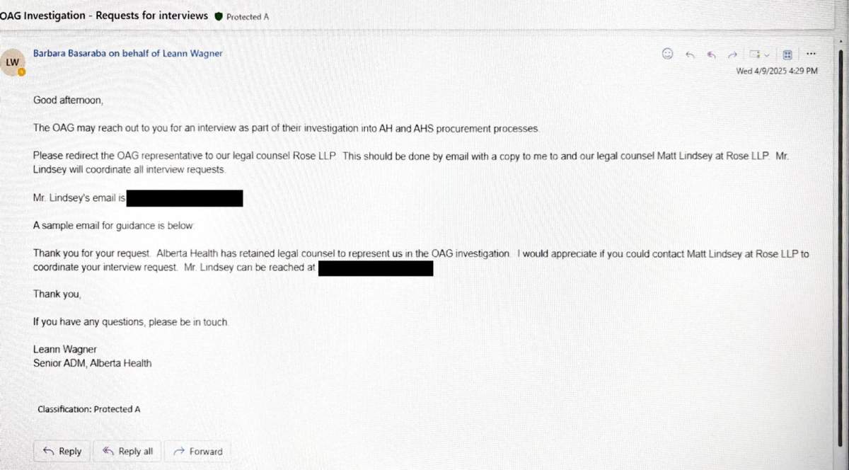 Alberta government, auditor at odds over lawyer involvement in health sweetheart deal probe - image