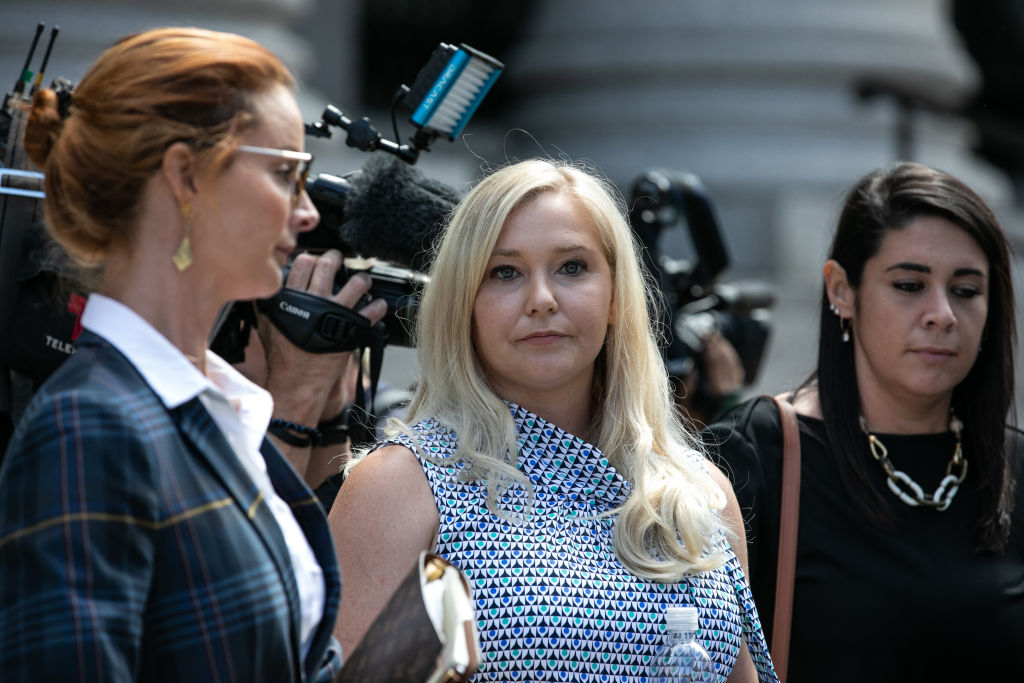 Virginia Giuffre exits from federal court in New York, U.S., on Tuesday, Aug. 27, 2019.