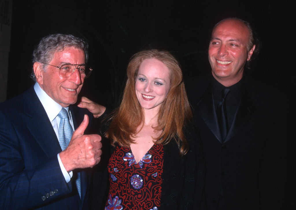 Tony Bennett, his daughter, singer Antonia Bennett, and son, producer Danny Bennett, attend the Clive Davis pre-Grammy party at the Beverly Hills Hotel, Beverly Hills, California, February 26, 2002.