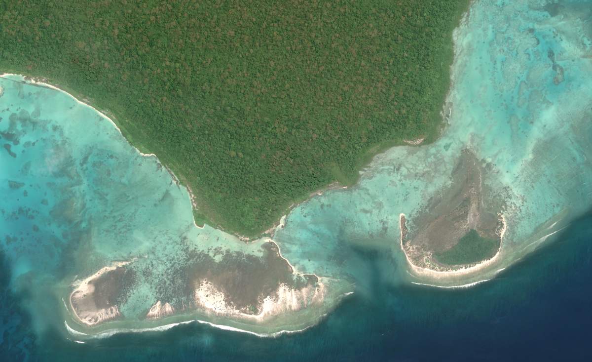 A file photo of Maxar closeup satellite imagery of North Sentinel Island, which is one of the Andaman Islands, an Indian archipelago in the Bay of Bengal.