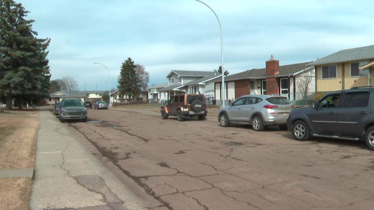 Edmonton police responded to a shooting near 128 Avenue and 45 Street in the Homesteader neighbourhood on Monday, April 7, 2025.