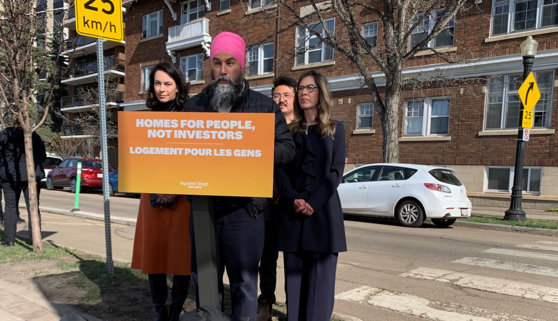 NDP Leader Jagmeet Singh held a news conference in Edmonton on April 23, 2025.