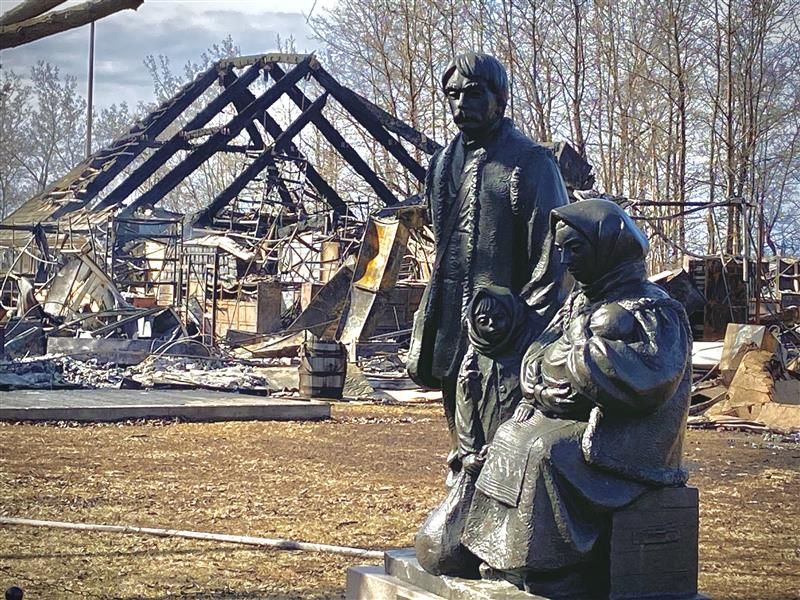 The Ukrainian Cultural Heritage Village east of Edmonton is seen on April 19, 2025, one day after a fire burned through the area.