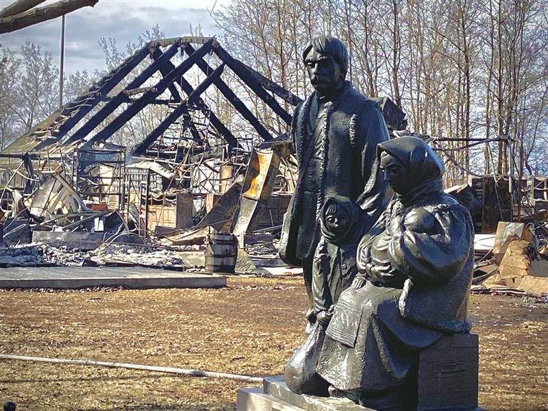 The Ukrainian Cultural Heritage Village east of Edmonton is seen on April 19, 2025, one day after a fire burned through the area.