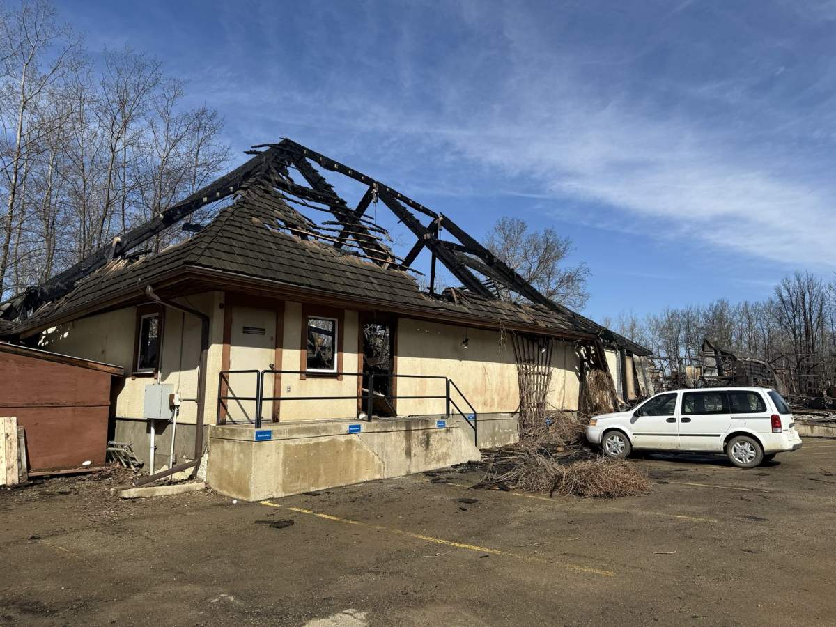 The Ukrainian Cultural Heritage Village east of Edmonton is seen on April 19, 2025, one day after a fire burned through the area.