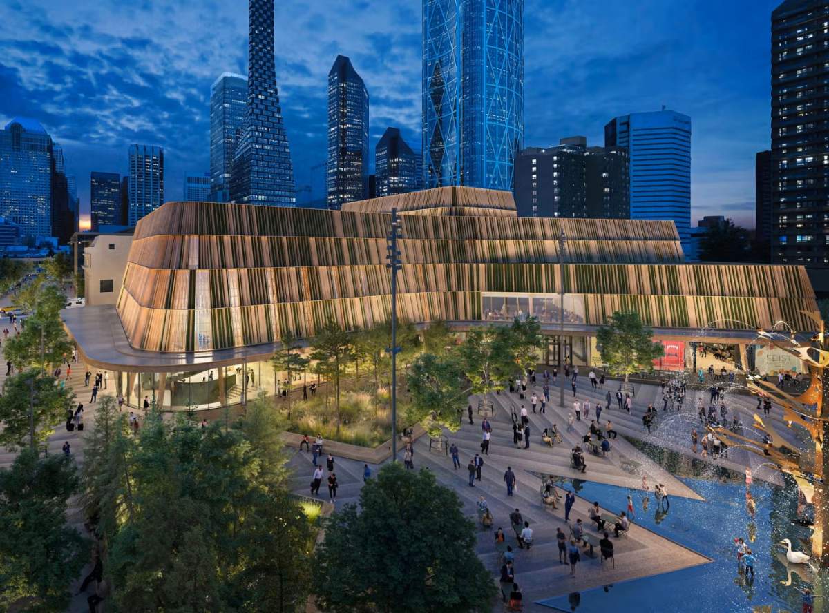 The Olympic Plaza reconstruction project is taking place alongside a $660 million redesign of the adjacent Arts Commons Performing Arts Centre in downtown Calgary.