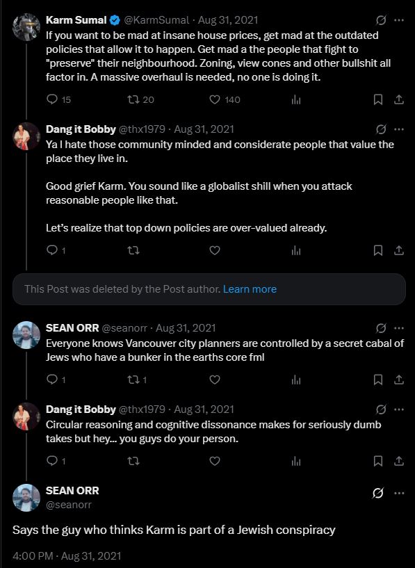 A screenshot of the Twitter exchange COPE city councillor-elect Sean Orr says has been taken out of context.