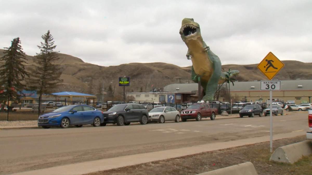 At 25 metres high - four times the size of a real tyrannosaurus and towering over the town of Drumheller, Tyra attracts more than 150,000 visitors each year.