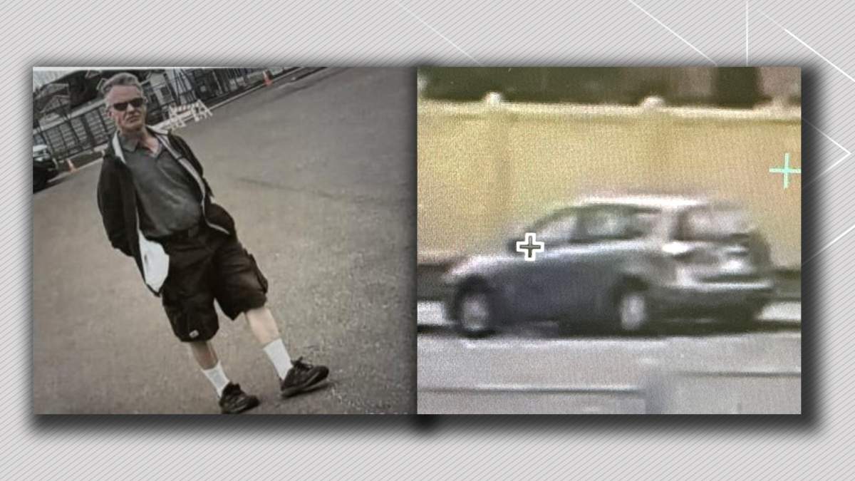 A public indecency suspect and vehicle spotted on surveillance video on May 7, 2025 in northwest Edmonton.