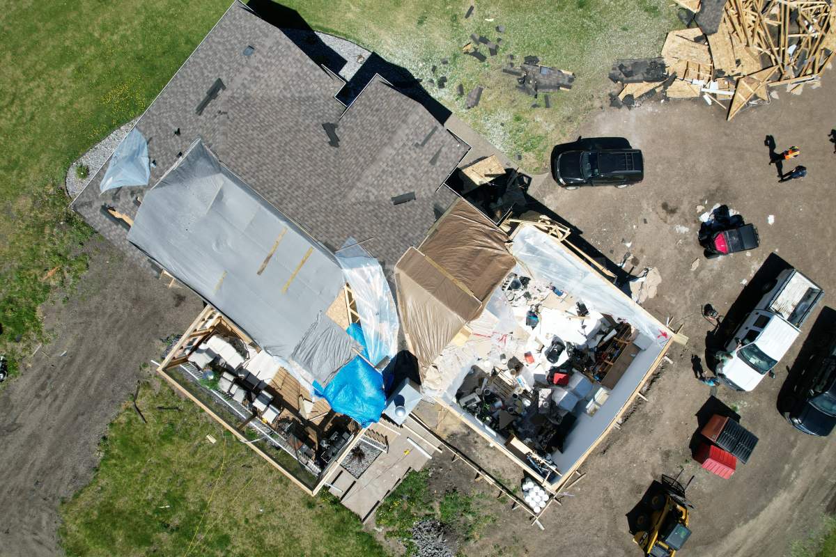 A EF1 tornado damaged the roof of a home near Atmore, Alta. on Monday, May 26, 2025.