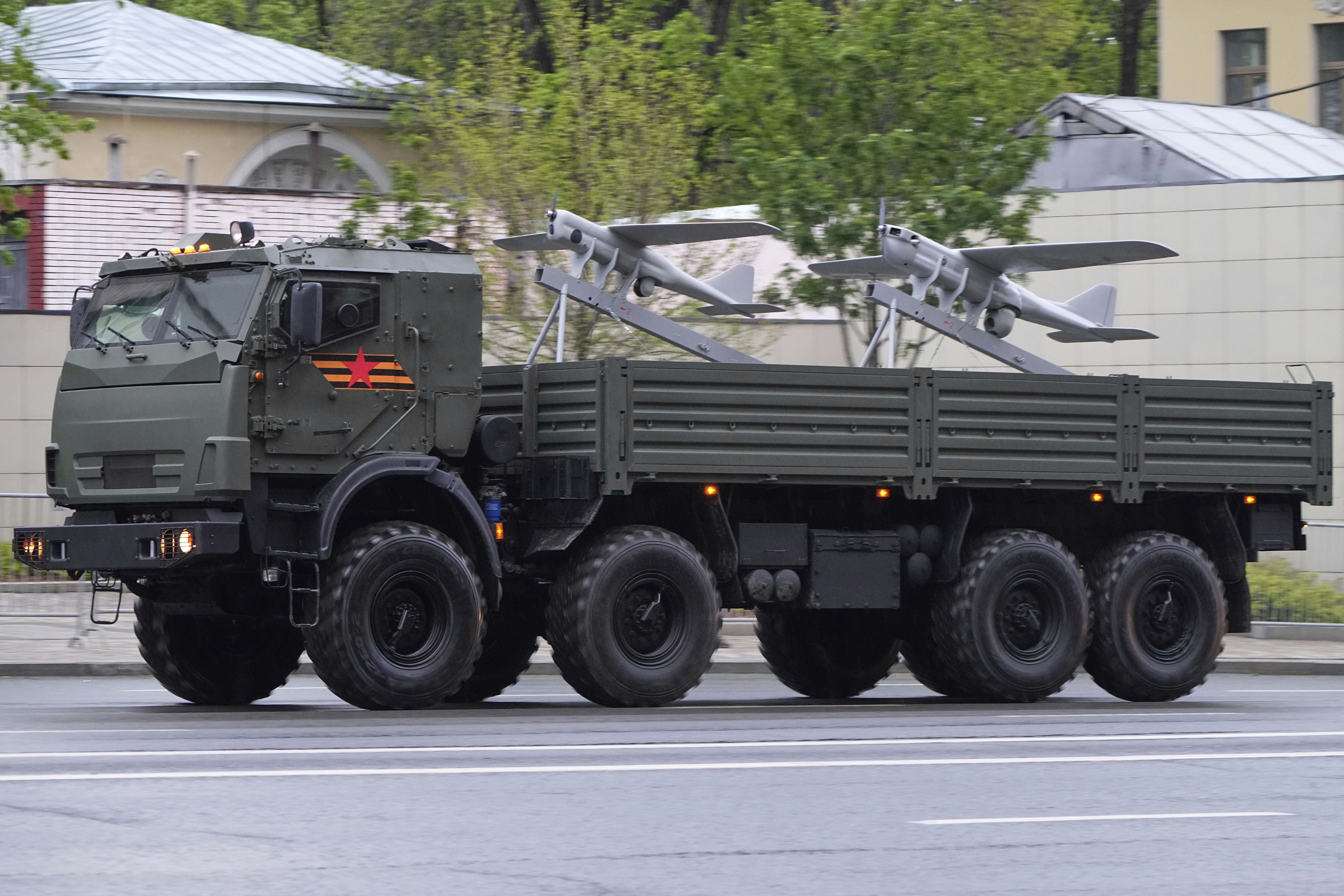 Orlan drones mounted on truck for Victory Day parade, Moscow, May 9, 2025.