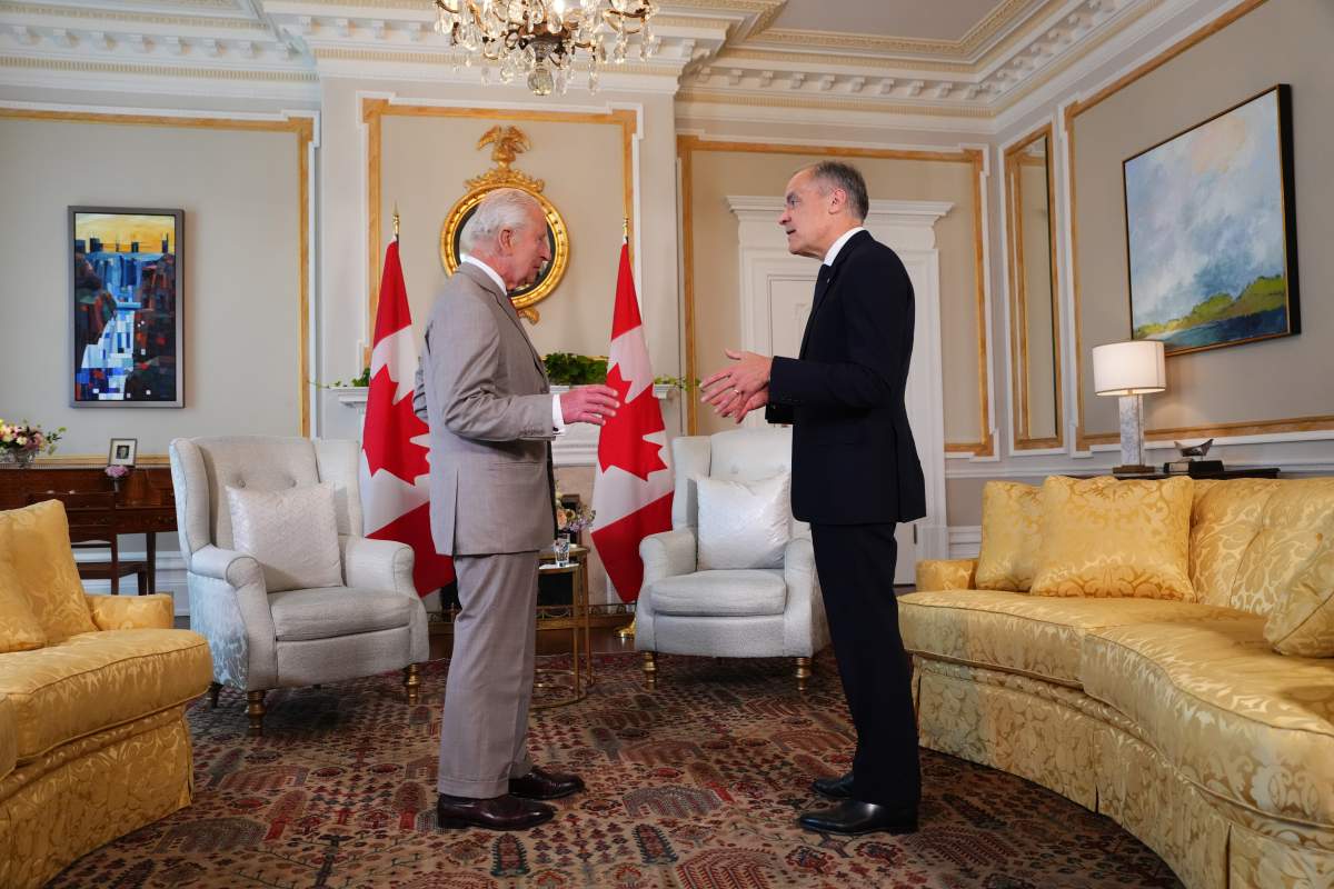 Prime Minister Mark Carney has an audience with King Charles at Rideau Hall in Ottawa during a royal visit on Monday, May 26, 2025. THE CANADIAN PRESS/Sean Kilpatrick