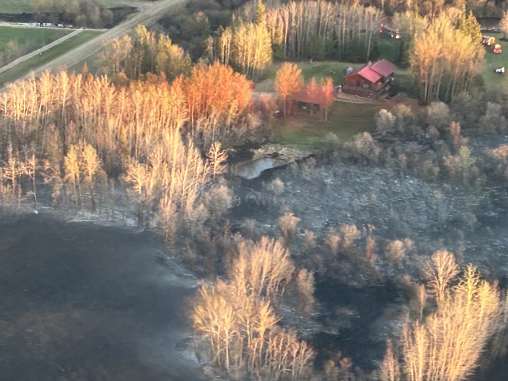 Aerial photo from the County of Grande Prairie showing area burnt from a wildfire on Sunday, May 4, 2025.