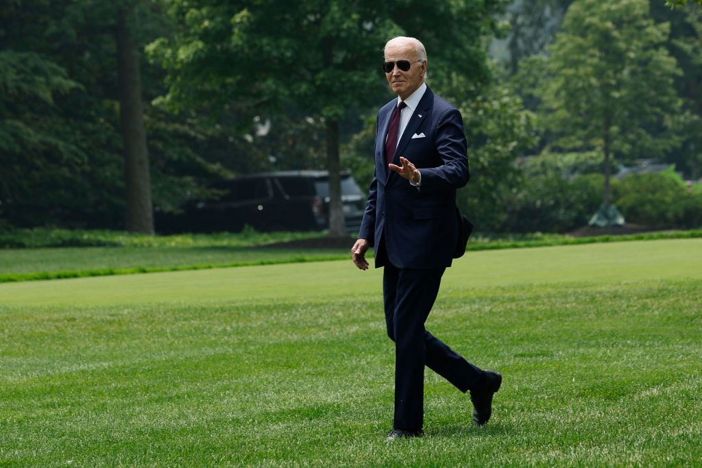 President Joe Biden waves as he walks across the South Lawn as he leaves the White House for a day trip to New York City on June 29, 2023 in Washington, DC.