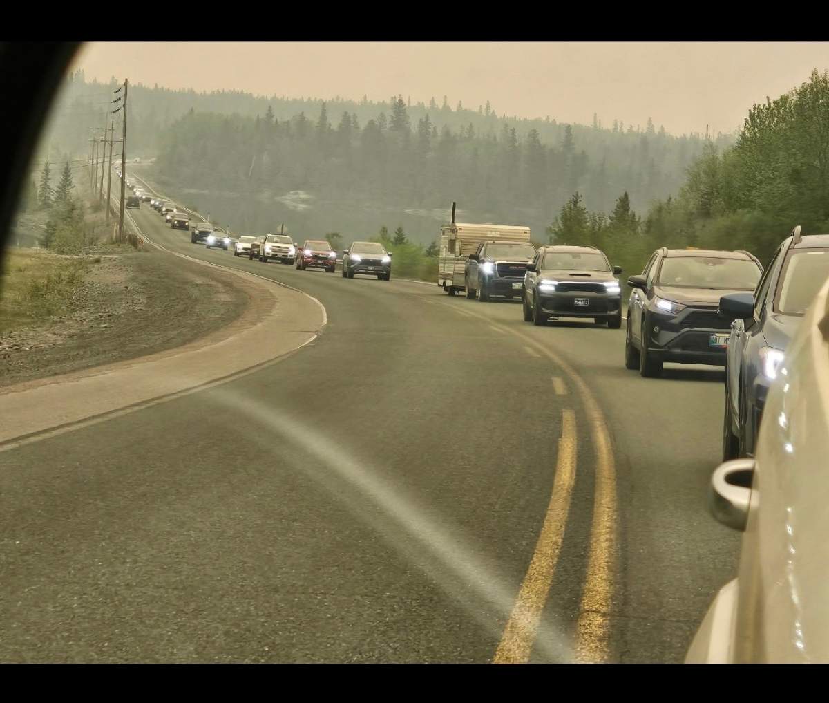 Traffic on Highway 10 leaving Flin Flon Wednesday night.