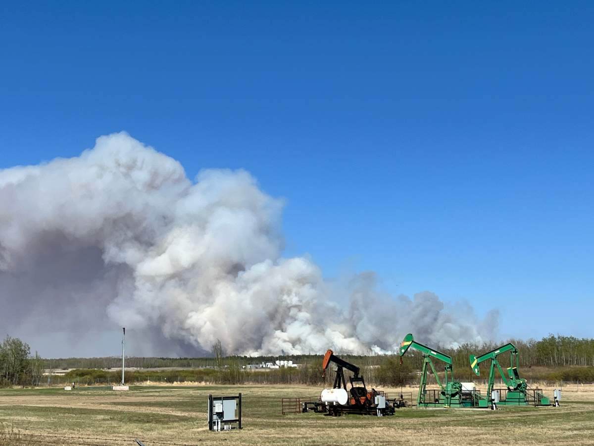 Smoke from the wildfire near Redwater in Sturgeon County on Tuesday, May 6, 2025.