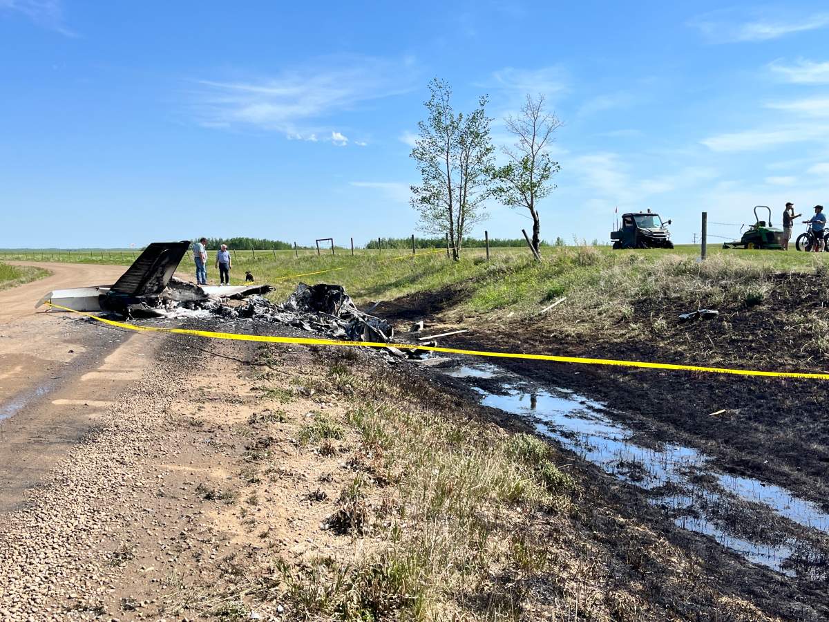 A small plane crashed while attempting to land and caught on fire at the Cooking Lake Airport on Monday, May 26, 2025.