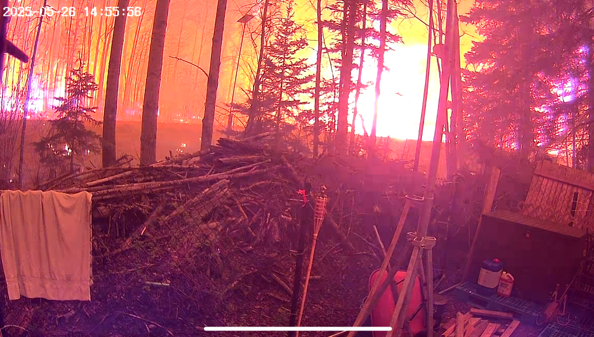 A wildfire burns near Pine Grove Resort, about two hours north Prince Albert, Sask. in late May, forcing campers and area residents to scramble to safety from the smoke and flames.