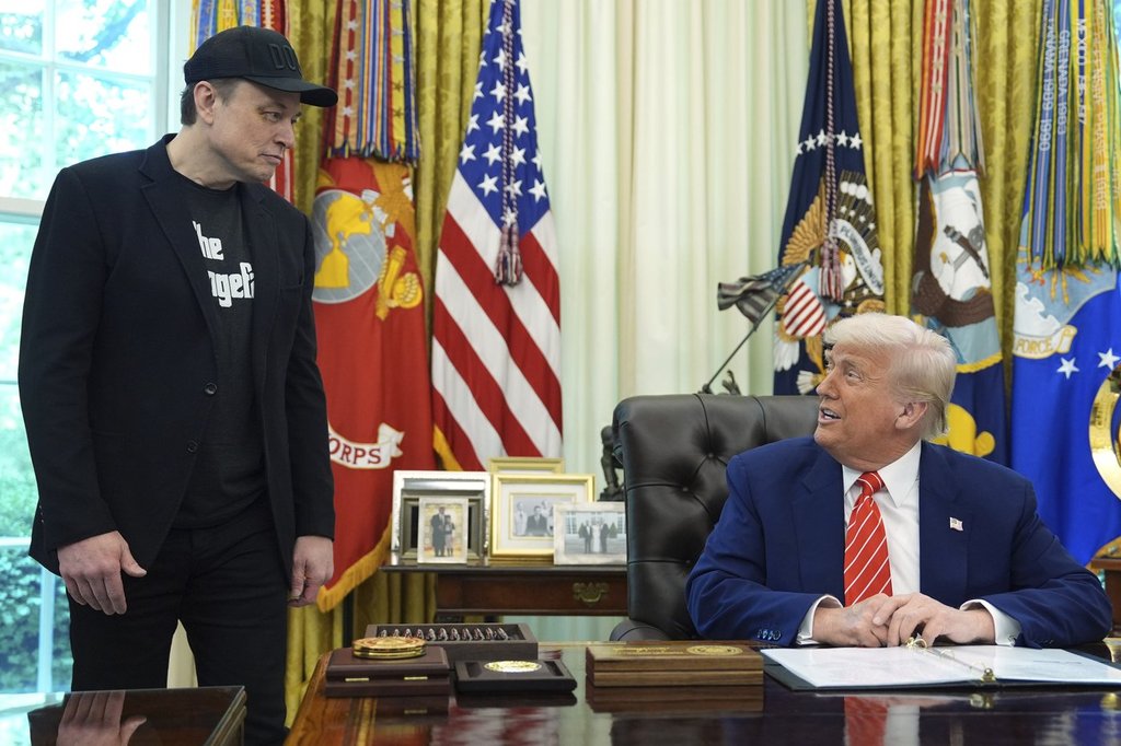 President Donald Trump speaks during a news conference with Elon Musk in the Oval Office of the White House, Friday, May 30, 2025, in Washington.