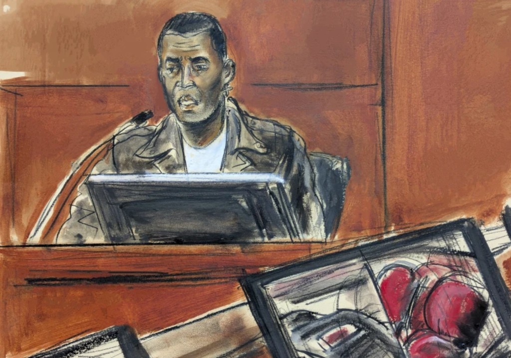 Music artist Kid Cudi testifies on the witness stand during Sean 'Diddy' Combs’ sex trafficking and racketeering trial in Manhattan federal court,Thursday, May 22, 2025, in New York.