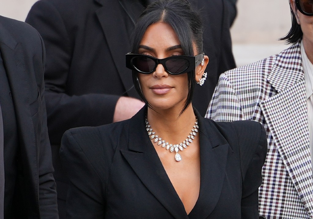 Kim Kardashian exits the trial at the Palais de Justice on May 13, 2025 in Paris, France.
