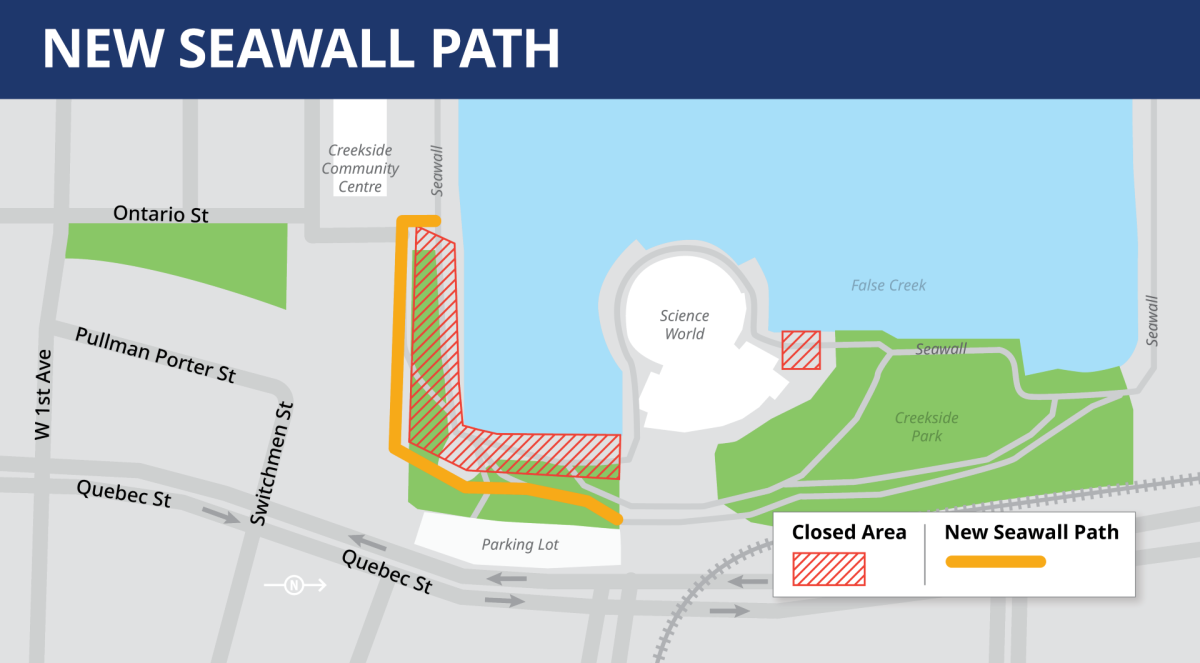 The new seawall path south of Science World will remain in place until the old Expo Deck is deconstructed in the years to come.