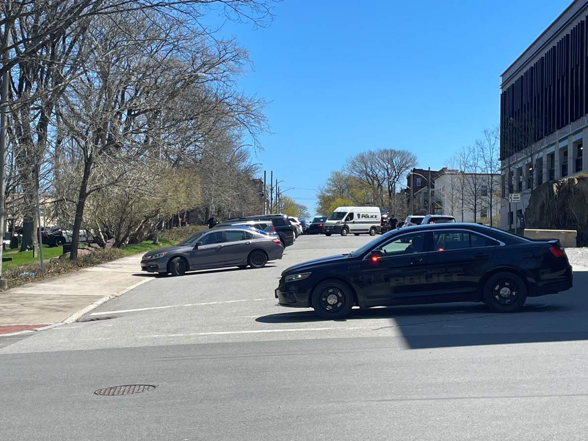Police at the scene near King Square in Saint John's, N.B.