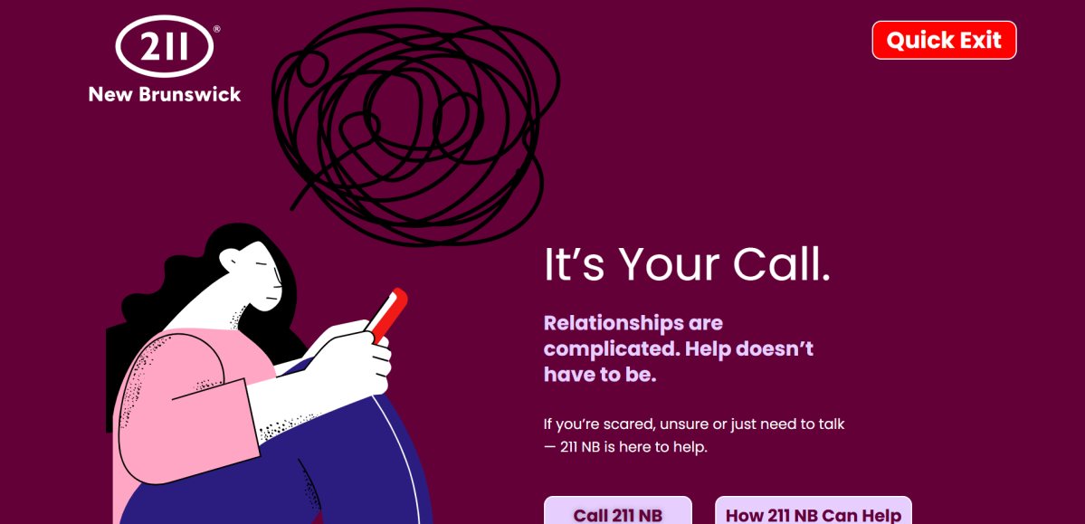 211 New Brunswick's “It’s You Call” campaign website.