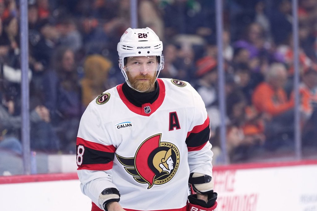 Ottawa Senators' Claude Giroux plays during an NHL hockey game Tuesday, March 11, 2025, in Philadelphia.