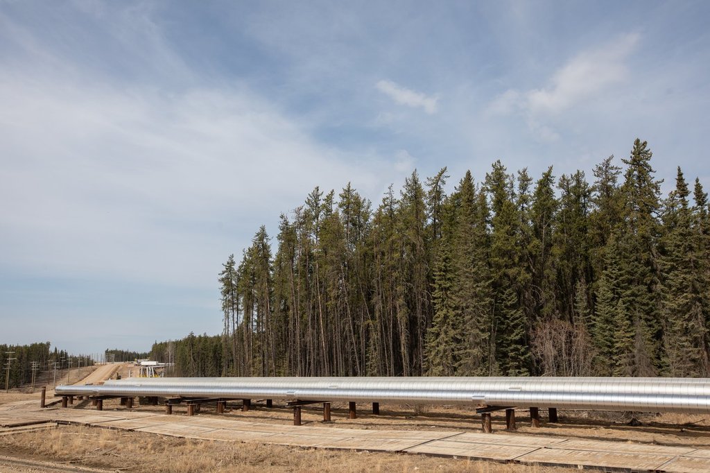 Pipeline at the Cenovus Christina Lake oilsands facility southeast of Fort McMurray, Alta., on April 24, 2024.