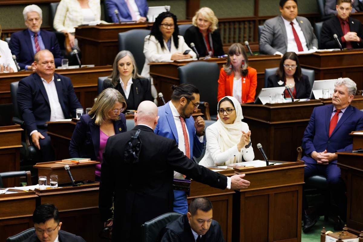 MPP Sol Mamakwa is escorted out of the chamber as he’s temporarily suspended for the day from Question Period in Queen’s Park Legislature Monday, June 2, 2025.