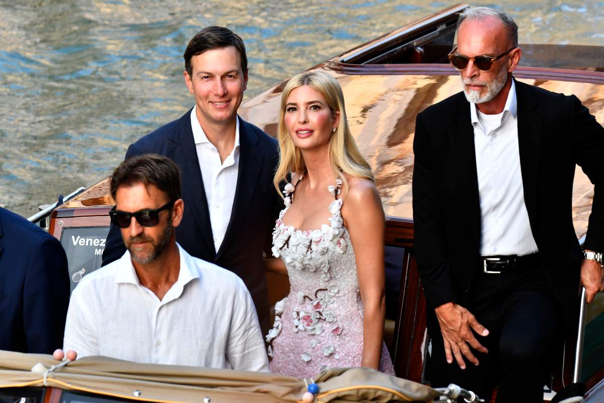 Ivanka Trump, center, and her husband Jared Kushner, rear left, arrive in Venice, Italy, Thursday, June 26, 2025, ahead of Jeff Bezos' wedding.