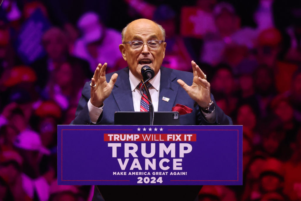 Rudy Giuliani, former Mayor of New York City, speaks prior to Republican presidential nominee, former U.S. President Donald Trump taking the state at a campaign rally at Madison Square Garden on October 27, 2024 in New York City.