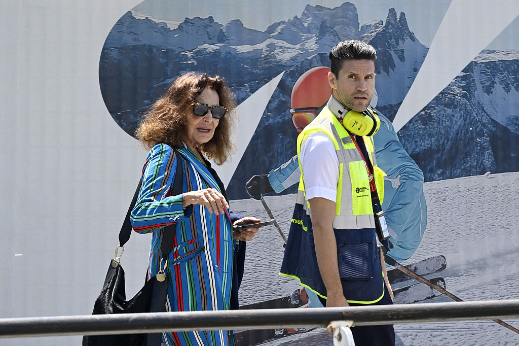 Fashion designer Diane Von Fürstenberg arrives at Venice Marco Polo airport on June 24, 2025.