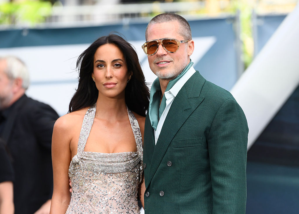 Ines de Ramon and Brad Pitt attend the "F1: The Movie" European Premiere at Cineworld Leicester Square on June 23, 2025 in London, England.