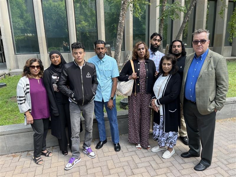 Hazela Baksh’s family outside court on Thursday.