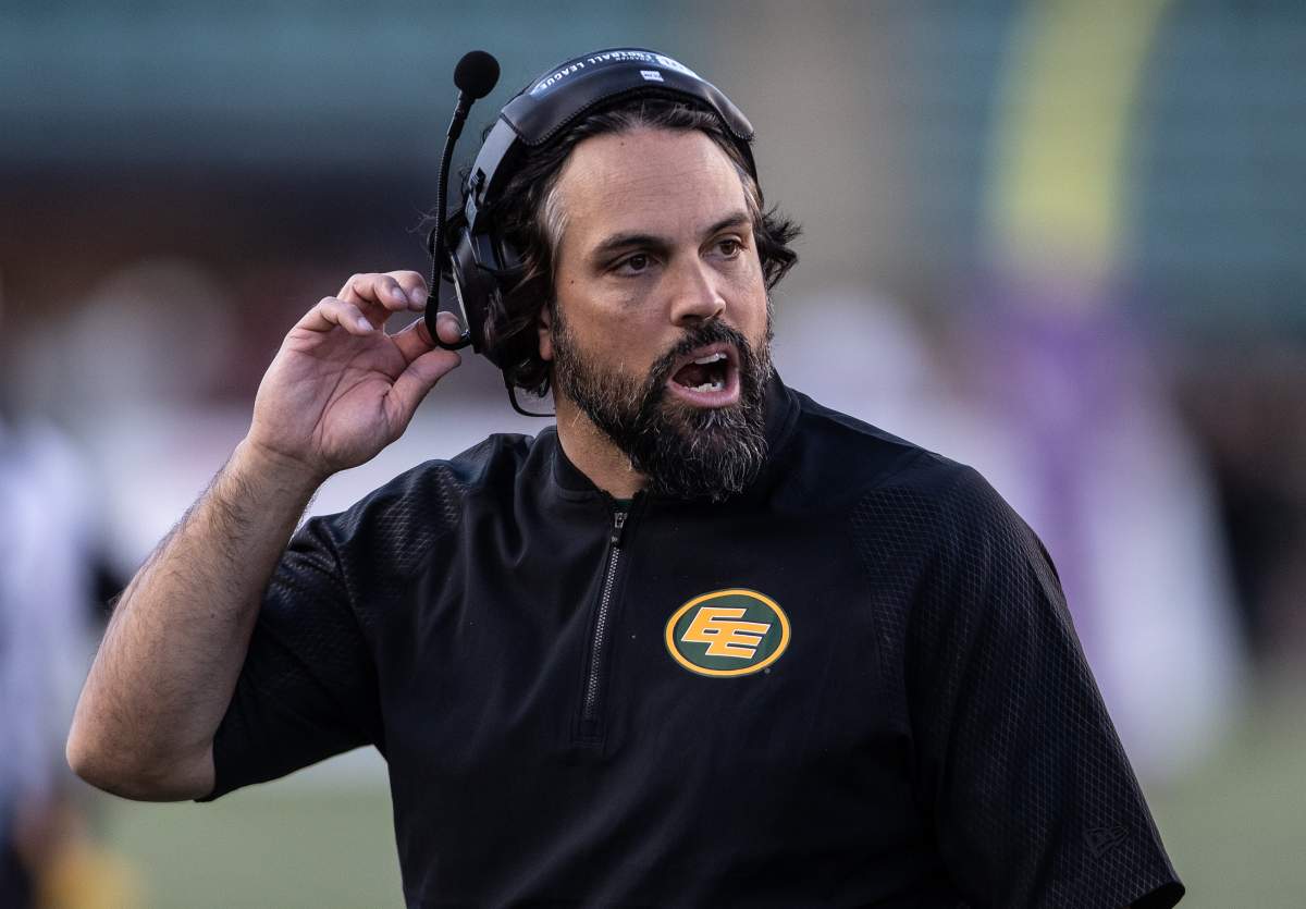 Elks head coach Mark Kilam on the sidelines during a pre-season game at home against the B.C. Lions.